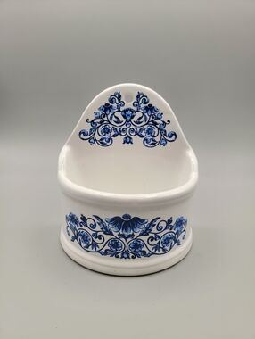 1974 Merle Norman Blue Onion Ceramic Salt Box – Vintage Wall Pocket Planter